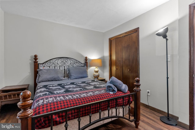 bedroom with a closet and hardwood / wood-style flooring