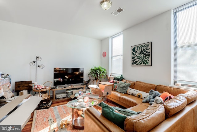 living room with hardwood / wood-style floors