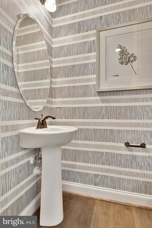 bathroom with hardwood / wood-style flooring