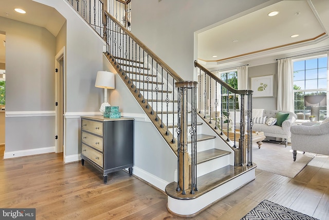 12412 Lusbys Ln, Brandywine, MD 20613 - stairs featuring baseboards, wood-type flooring, and recessed lighting
