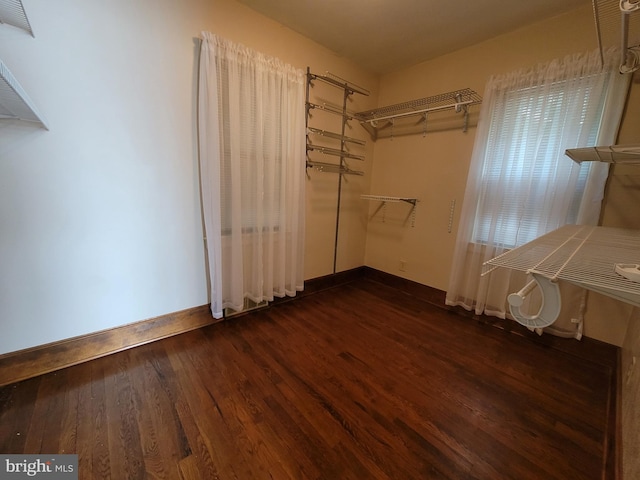 walk in closet featuring dark wood-type flooring