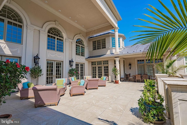 view of patio with french doors and an outdoor hangout area