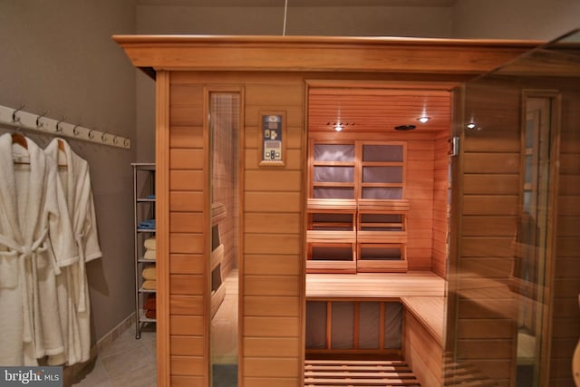 view of sauna with tile patterned floors