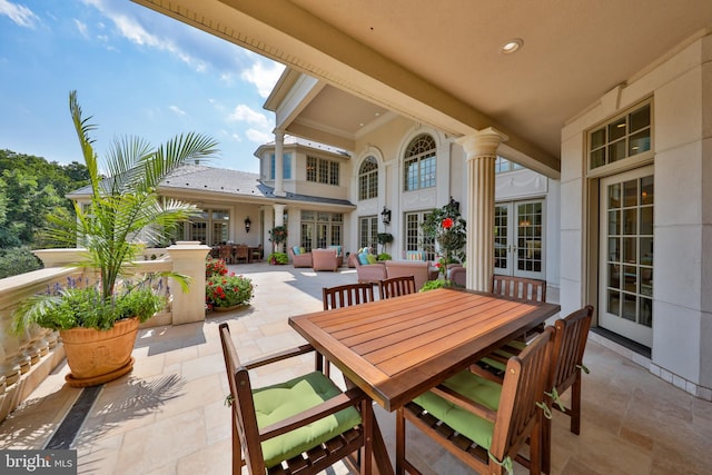 view of patio / terrace featuring outdoor lounge area and french doors