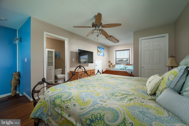 14211 Dukes Ave Unit 203, Ocean City, MD 21842 - bedroom featuring a closet, wood finished floors, baseboards, and ceiling fan