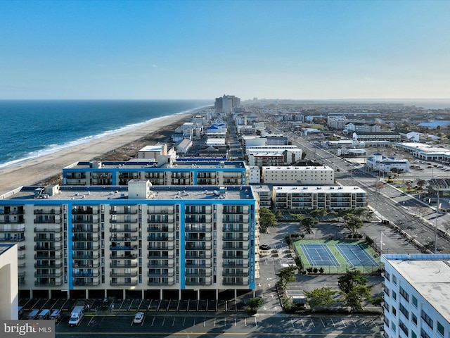 aerial view with a beach view and a water view