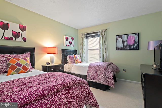 bedroom featuring carpet and a textured ceiling