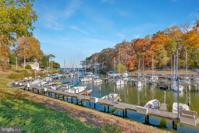 view of dock with a water view