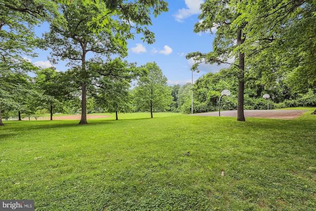 view of yard featuring basketball hoop