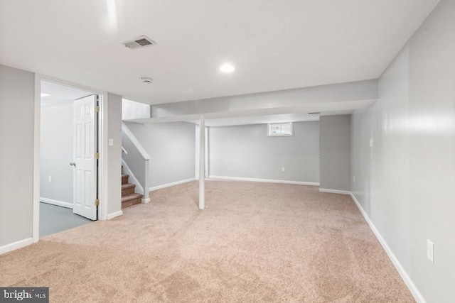 basement with carpet floors