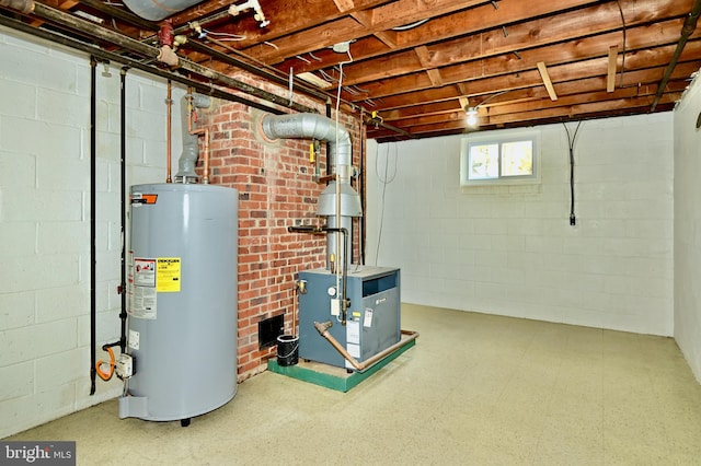 basement with water heater