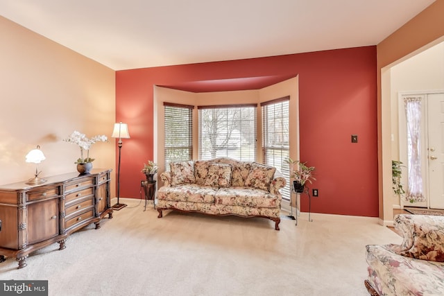 living area with carpet floors