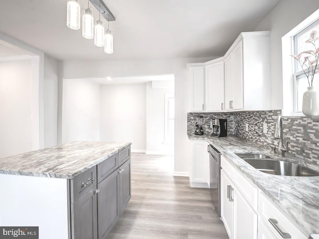 kitchen with dishwasher, sink, and white cabinets