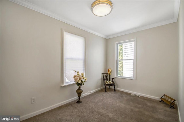 spare room with carpet and ornamental molding