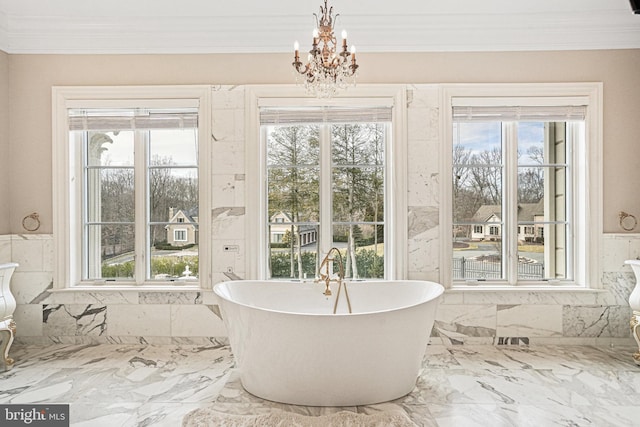 bathroom with a washtub and plenty of natural light