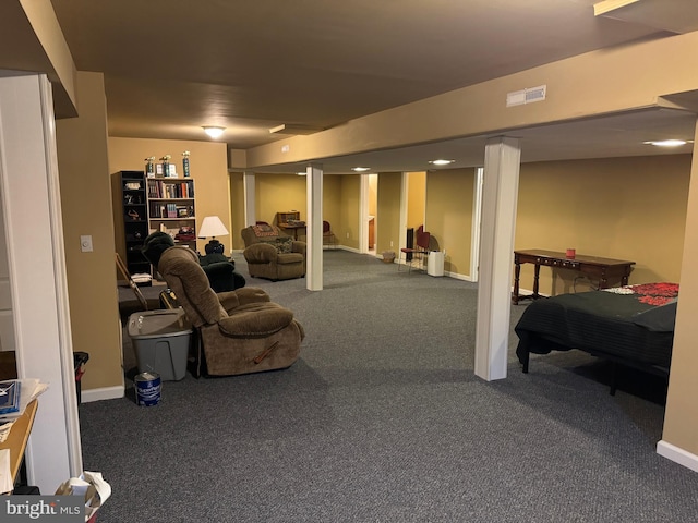 basement featuring carpet flooring