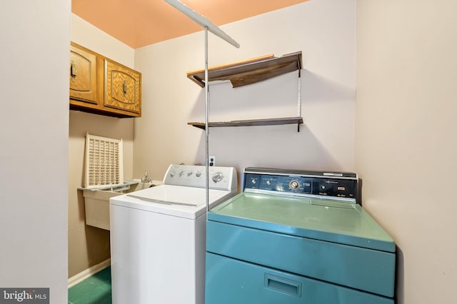 laundry room featuring cabinets and separate washer and dryer