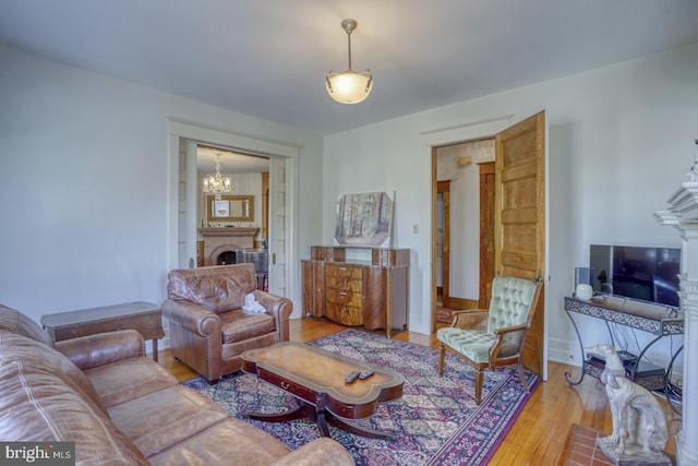 living room with hardwood / wood-style flooring