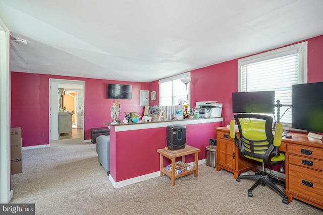 carpeted office space featuring a healthy amount of sunlight