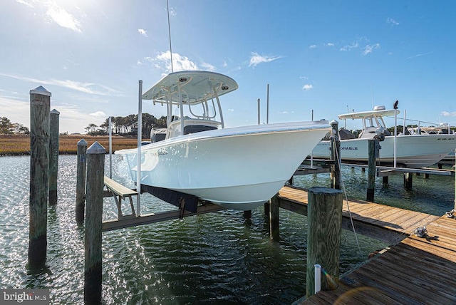 dock area featuring a water view