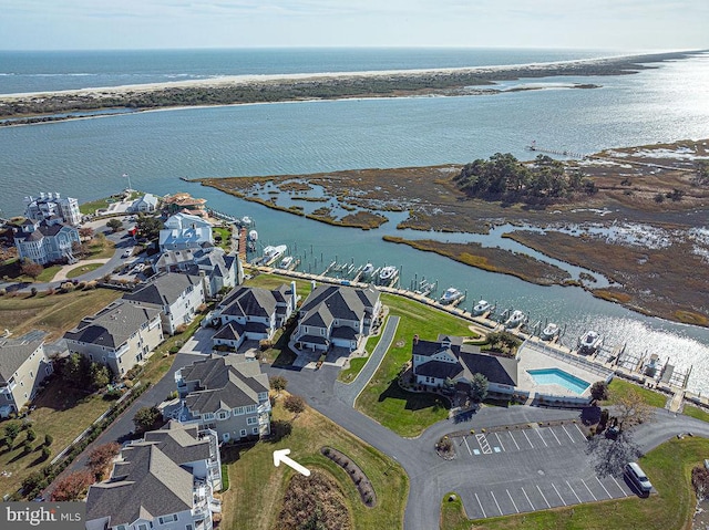 aerial view with a water view