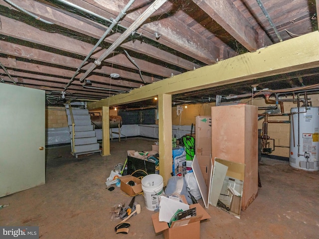 basement featuring water heater