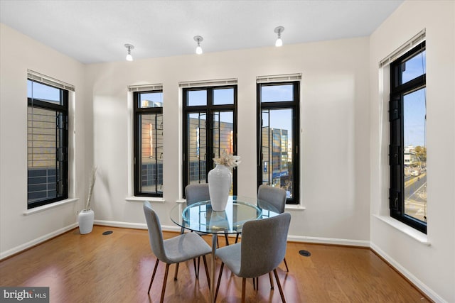 dining area with a healthy amount of sunlight and wood-type flooring