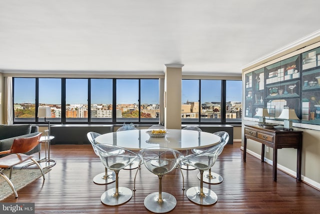 dining room featuring dark hardwood / wood-style floors and a wealth of natural light