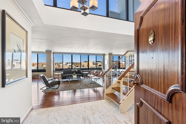 living room with light hardwood / wood-style flooring