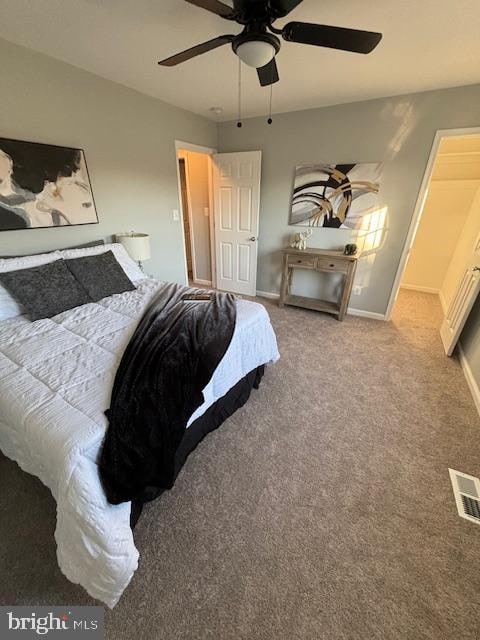 bedroom with carpet floors and ceiling fan