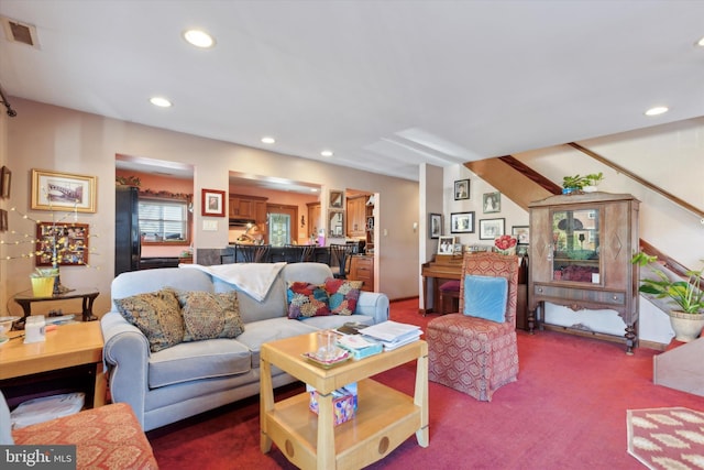 629 Wises Mill Rd, Philadelphia, PA 19128 - living room featuring visible vents, carpet floors, and recessed lighting