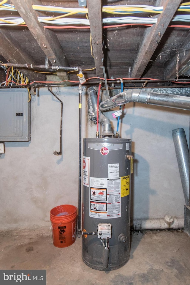 utility room with electric panel and water heater