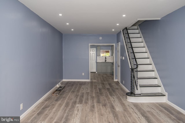 interior space featuring sink and wood-type flooring