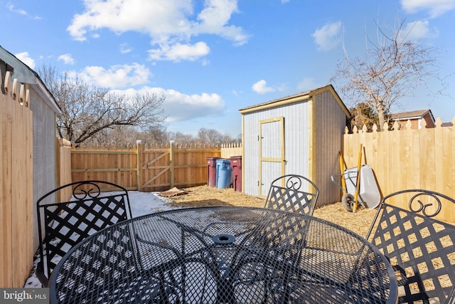 view of patio with a shed