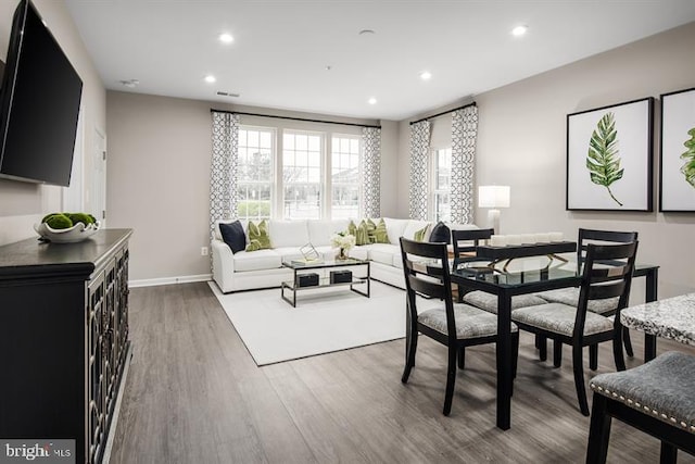 dining space featuring hardwood / wood-style floors