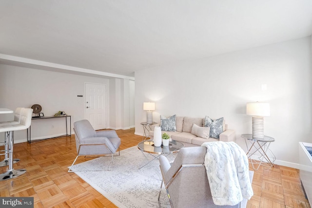 living room with light parquet flooring