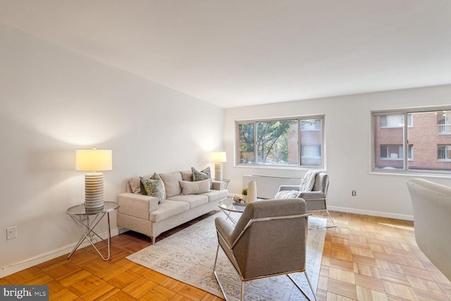 living room with light parquet flooring