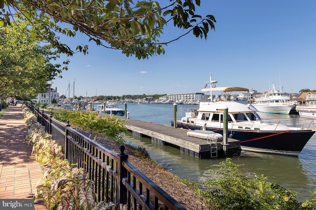 view of dock with a water view