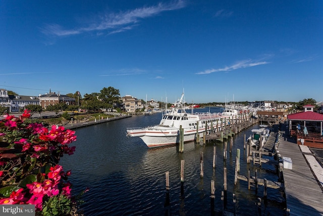 view of dock with a water view