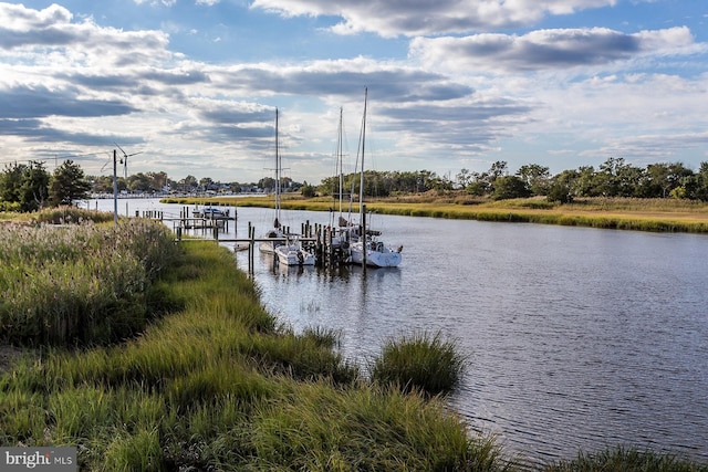 view of dock with a water view