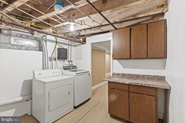 laundry area featuring cabinets and washer and clothes dryer