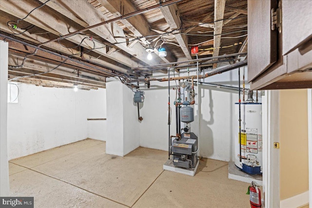 basement featuring water heater