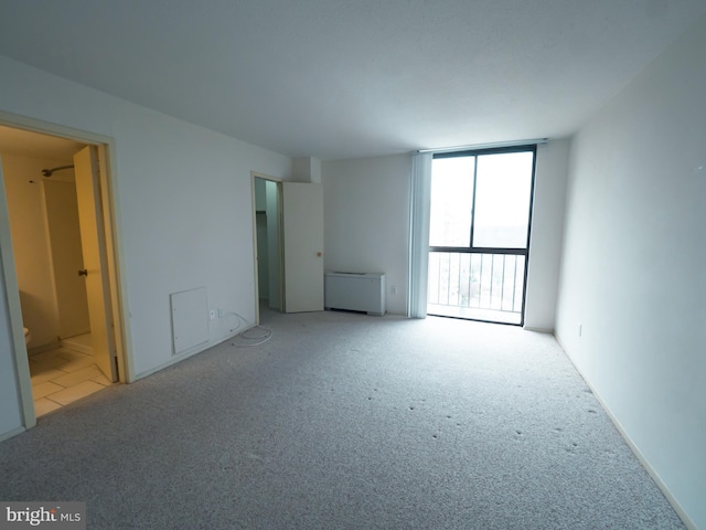 carpeted spare room with a wall of windows