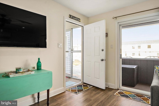 entryway featuring a healthy amount of sunlight and dark hardwood / wood-style floors