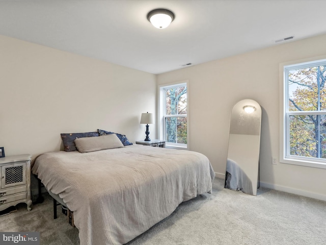 carpeted bedroom with multiple windows