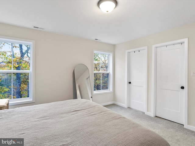 unfurnished bedroom featuring light colored carpet