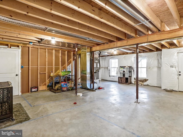 basement with heating unit