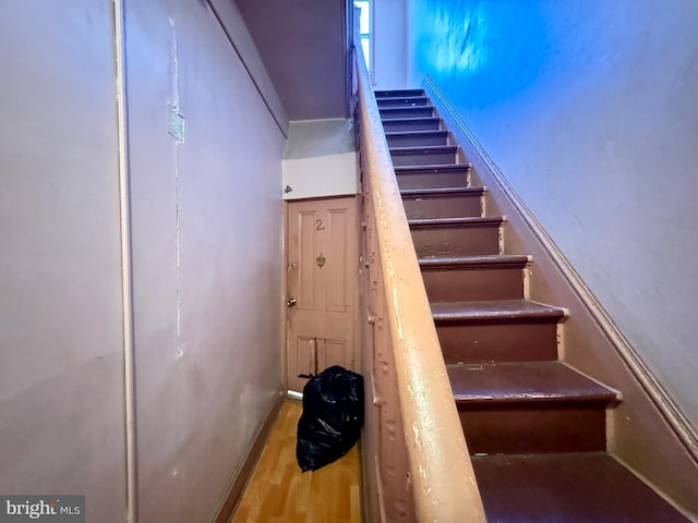 stairs with wood-type flooring