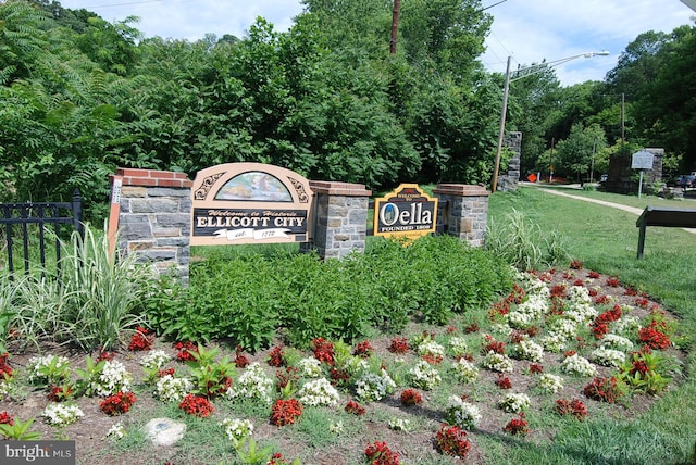 community / neighborhood sign with a lawn