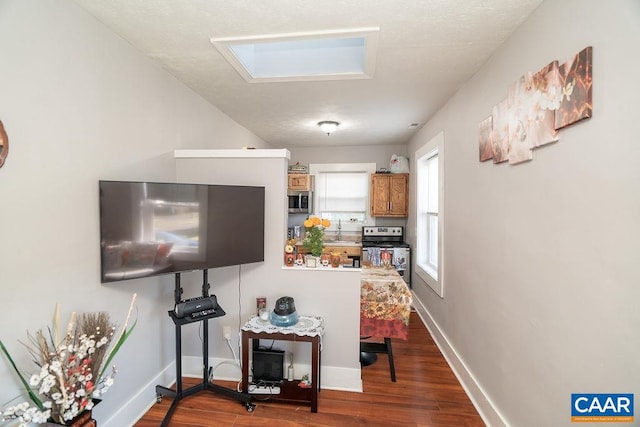 kitchen featuring stainless steel appliances, sink, and dark hardwood / wood-style floors